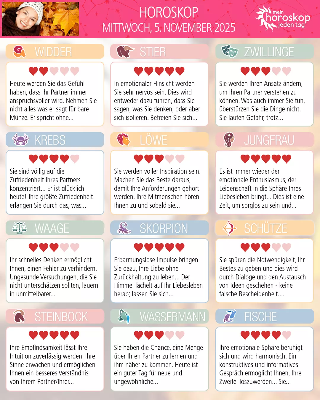 Horoskop vom mittwoch, 5. november 2025