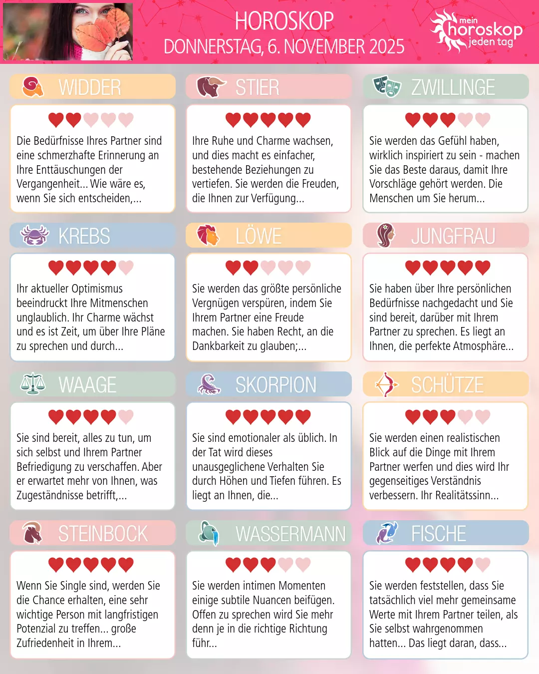 Horoskop vom donnerstag, 6. november 2025