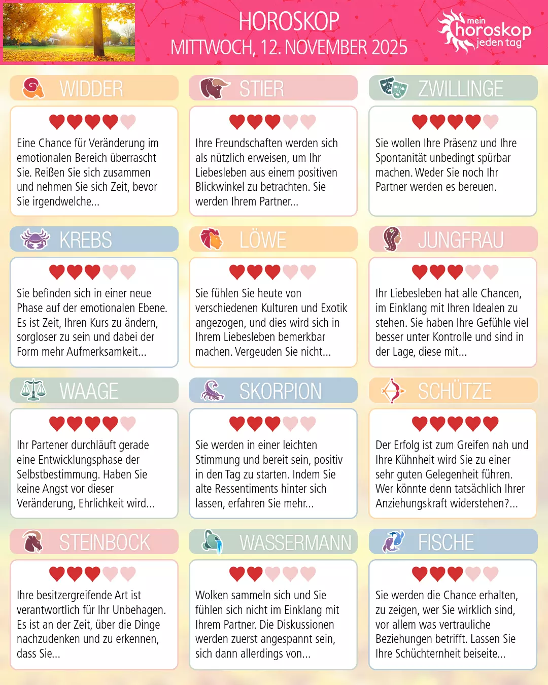 Horoskop vom mittwoch, 12. november 2025