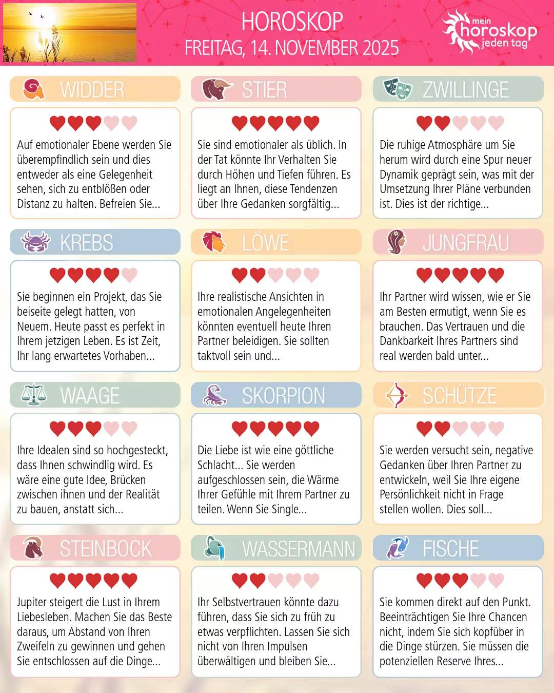 Horoskop vom freitag, 14. november 2025
