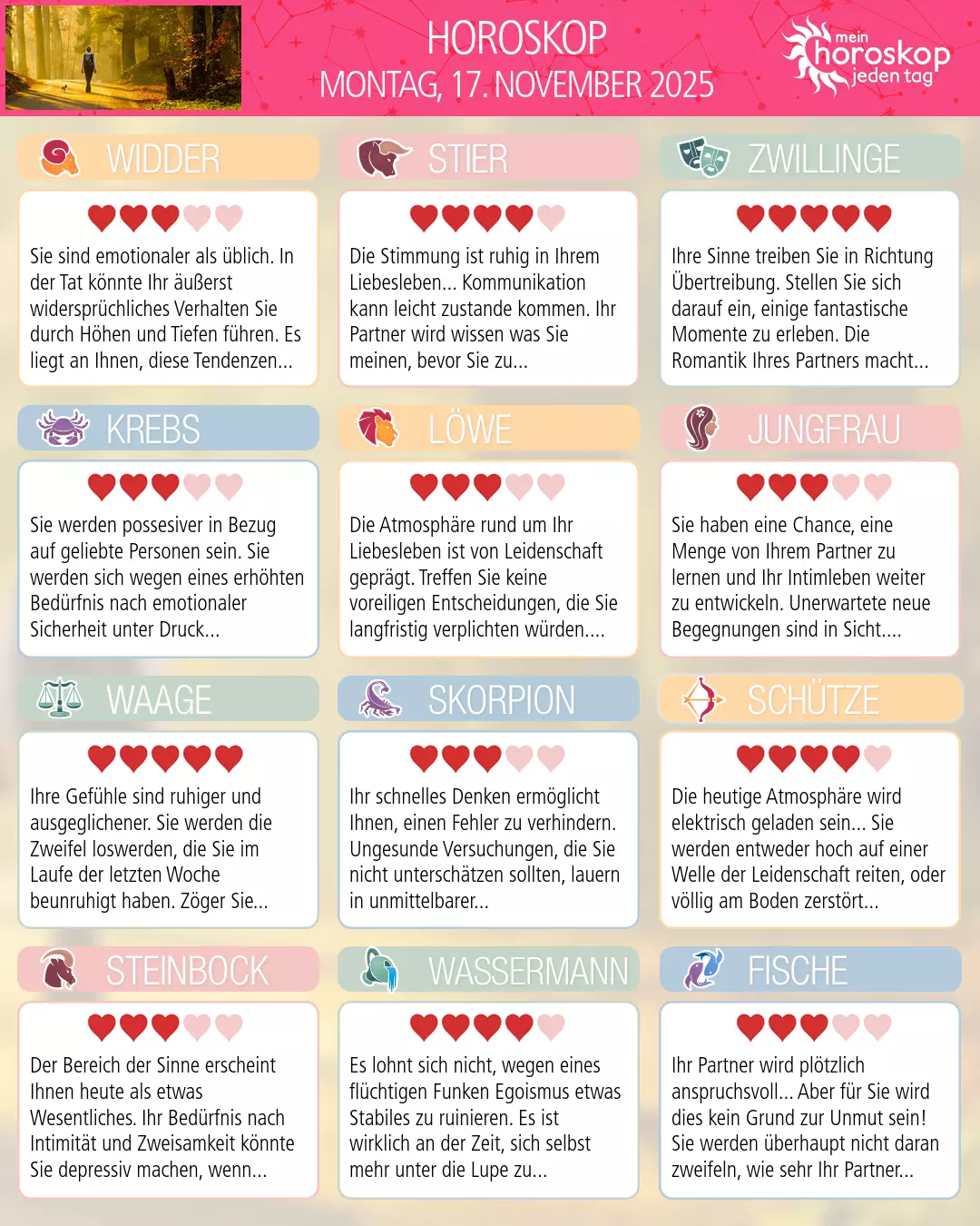 Horoskop vom montag, 17. november 2025