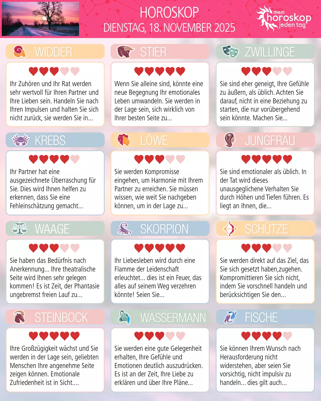 Horoskop vom dienstag, 18. november 2025