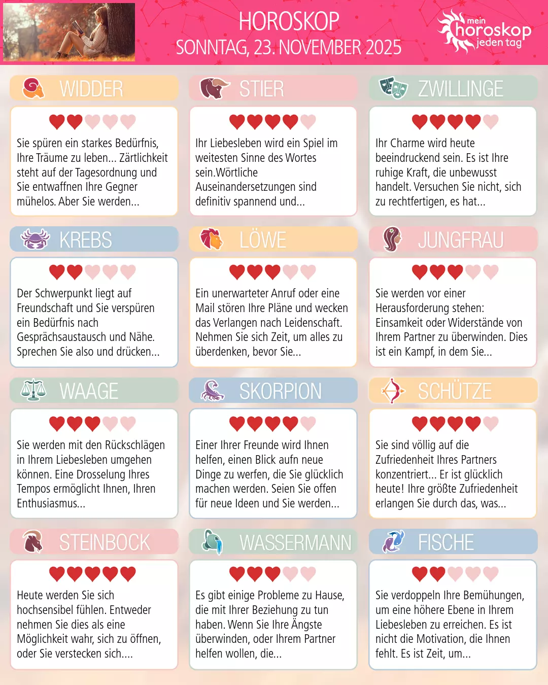 Horoskop vom sonntag, 23. november 2025