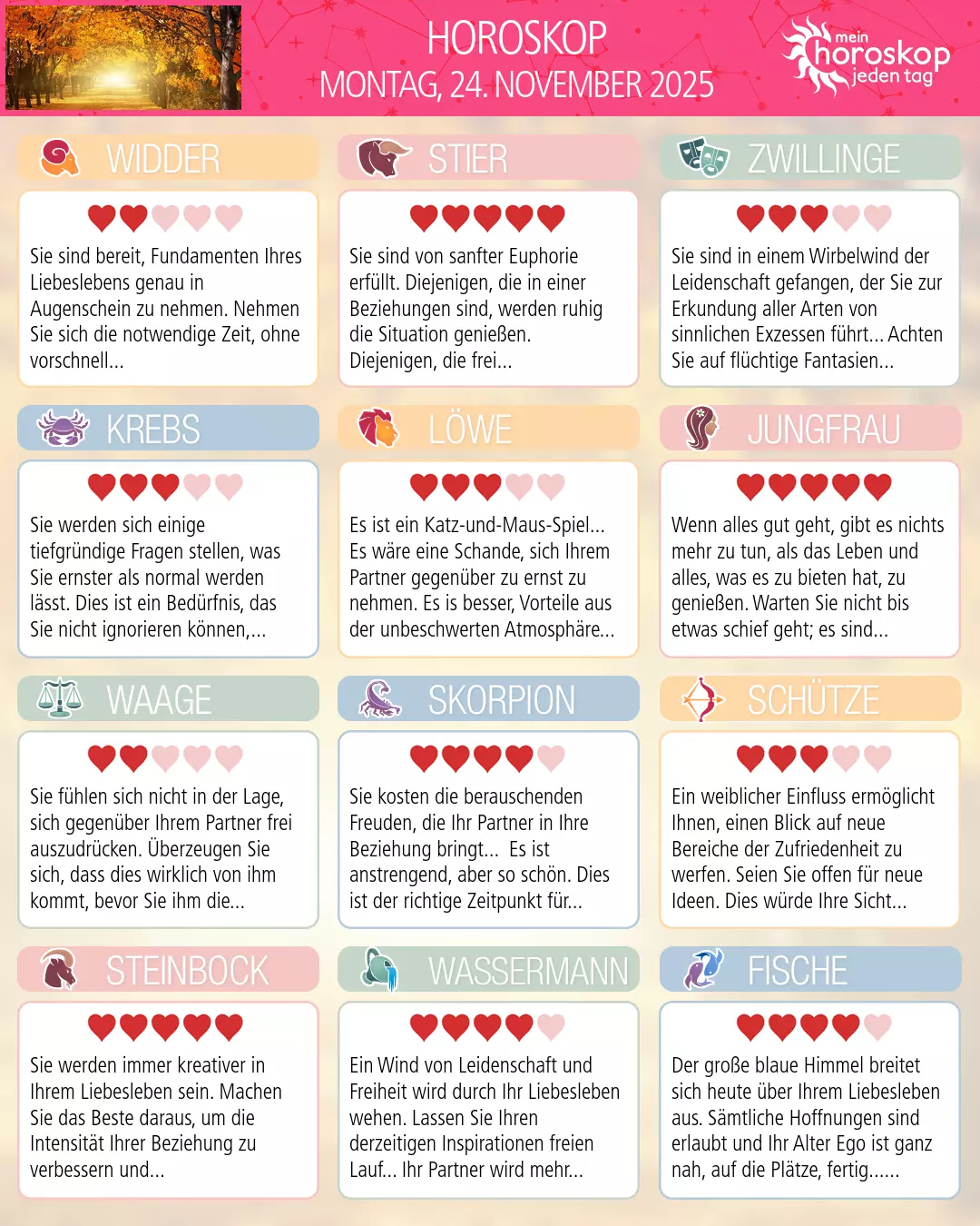 Horoskop vom montag, 24. november 2025