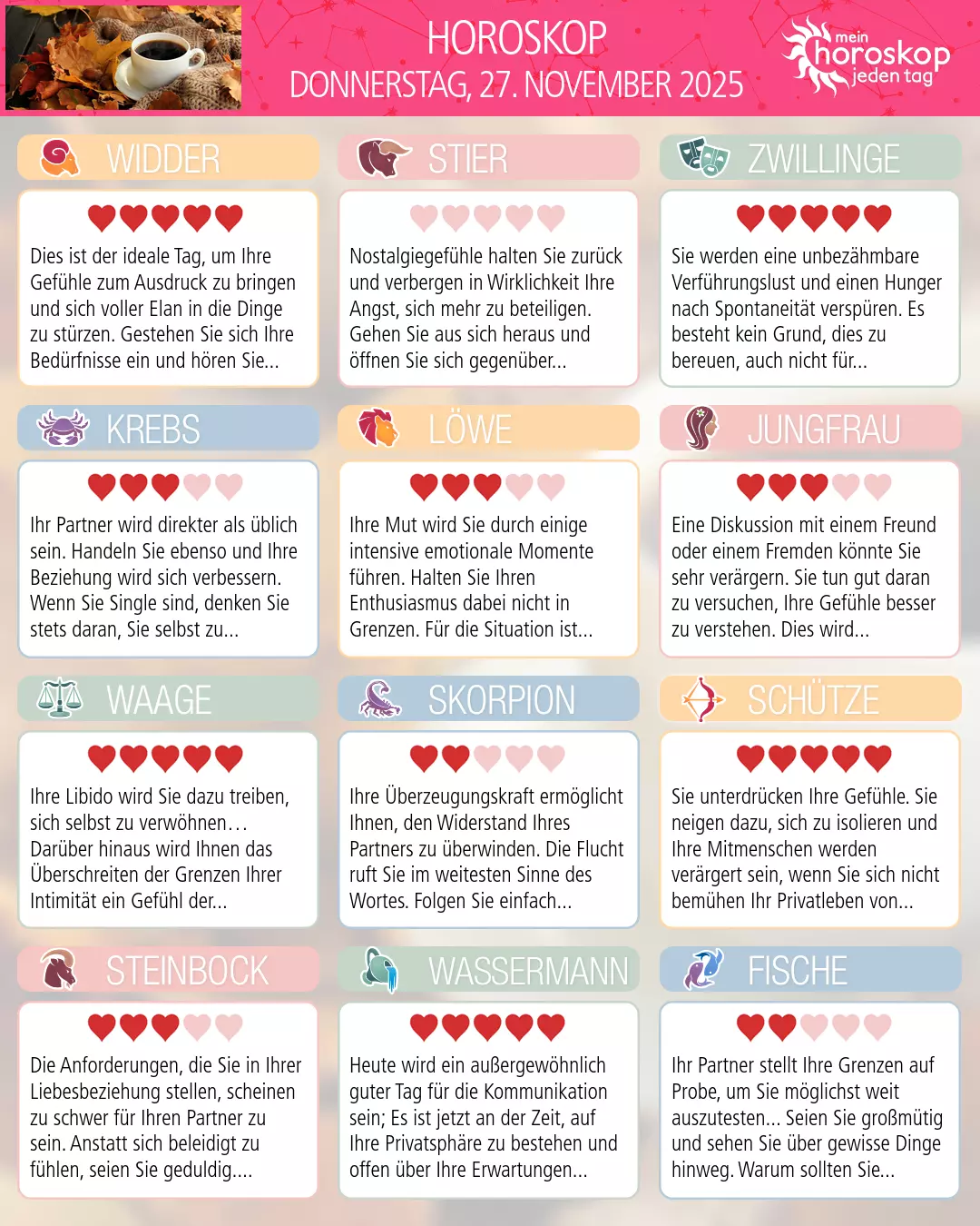 Horoskop vom donnerstag, 27. november 2025