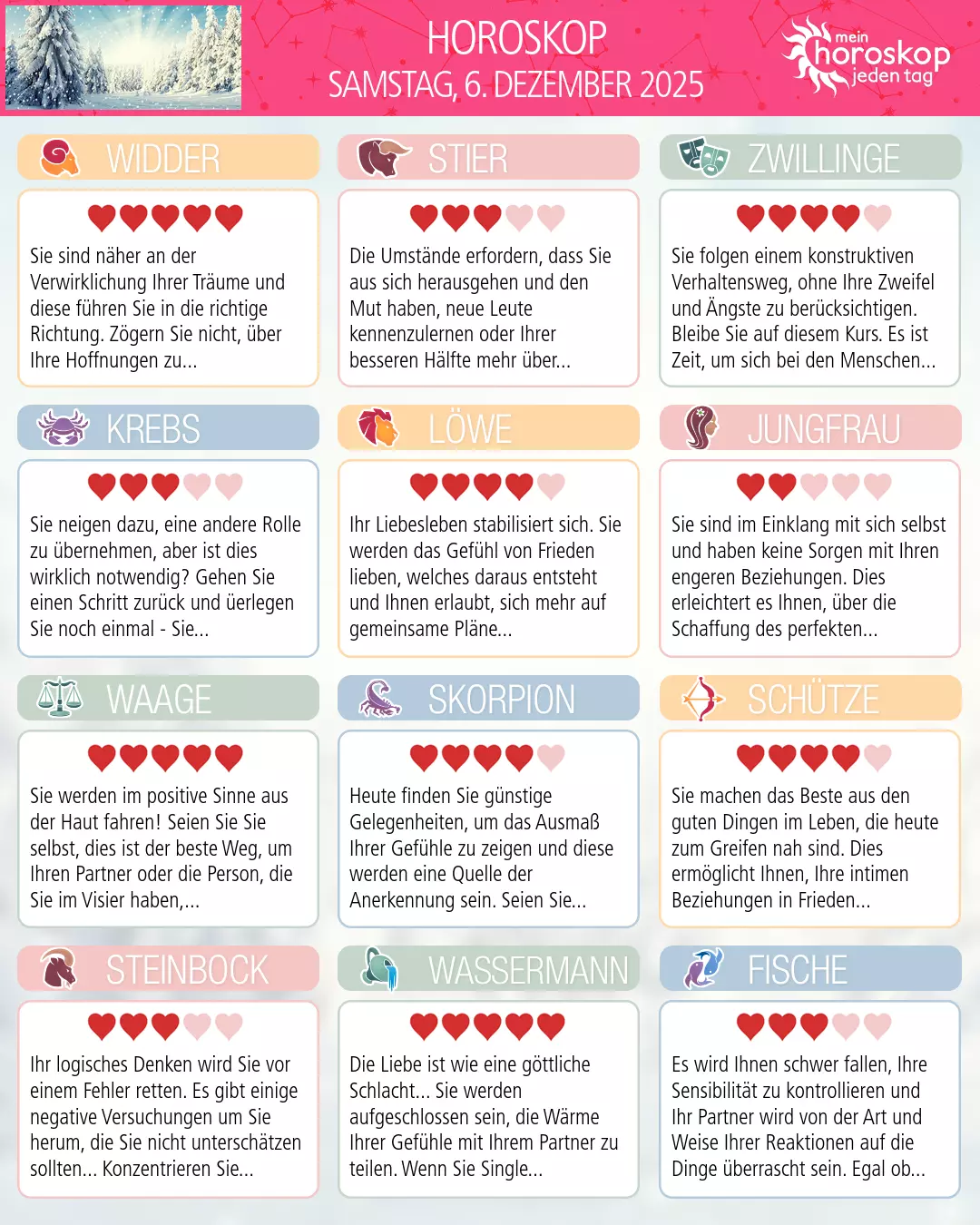 Horoskop vom samstag, 6. dezember 2025