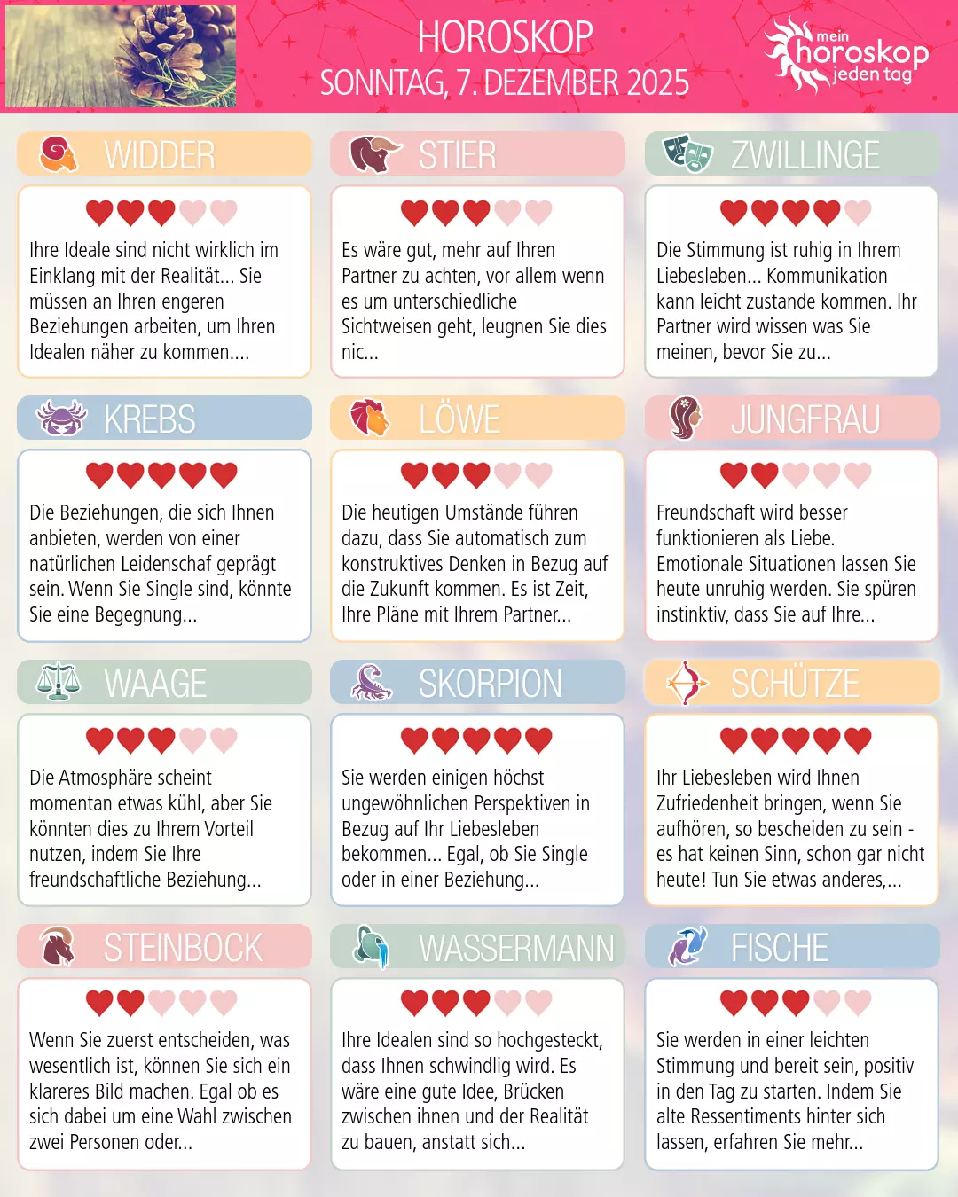 Horoskop vom sonntag, 7. dezember 2025