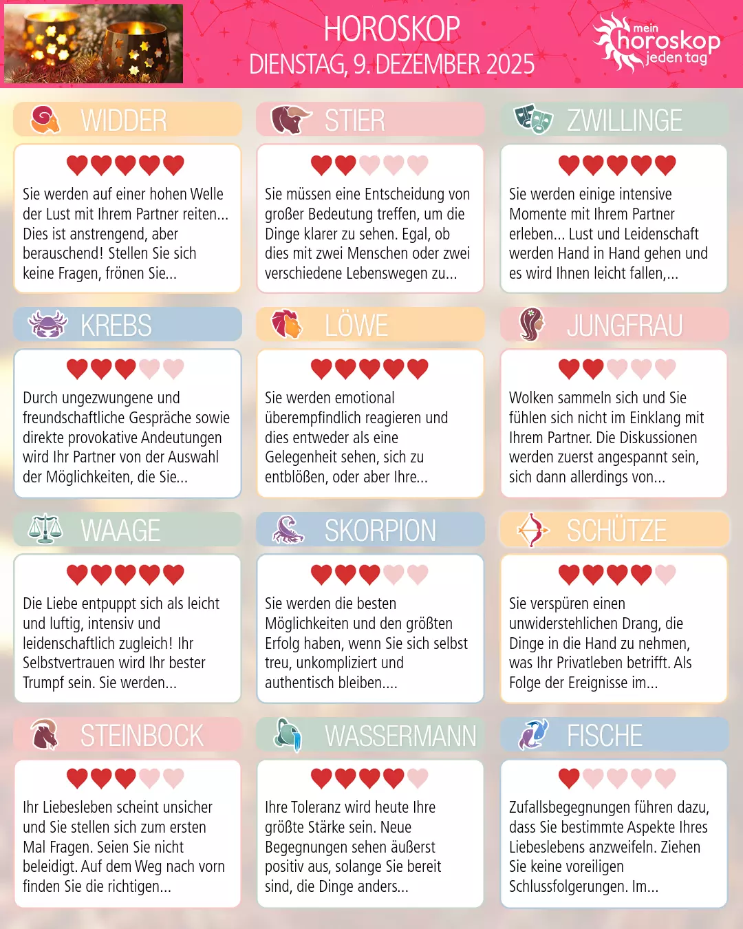 Horoskop vom dienstag, 9. dezember 2025