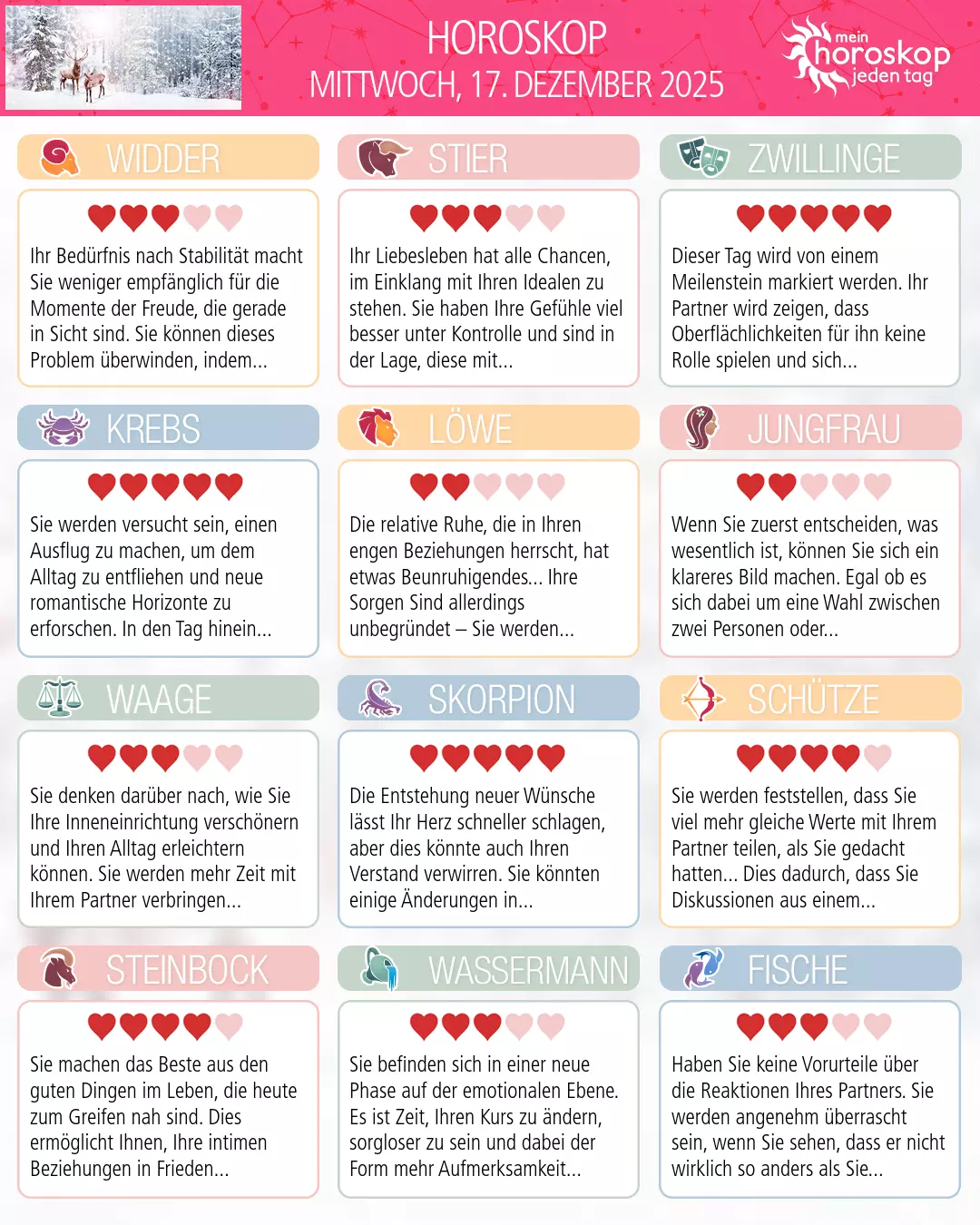 Horoskop vom mittwoch, 17. dezember 2025