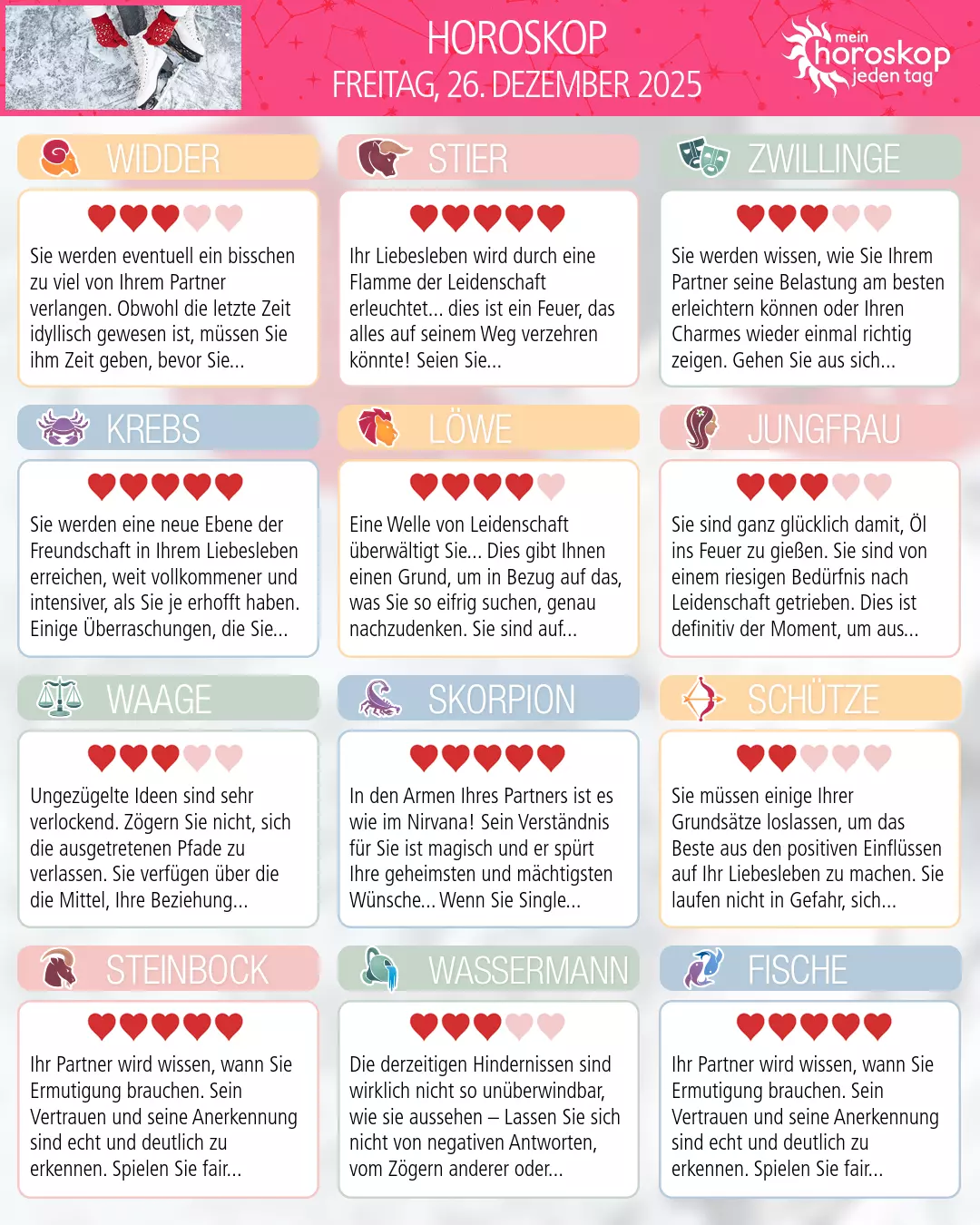 Horoskop vom freitag, 26. dezember 2025