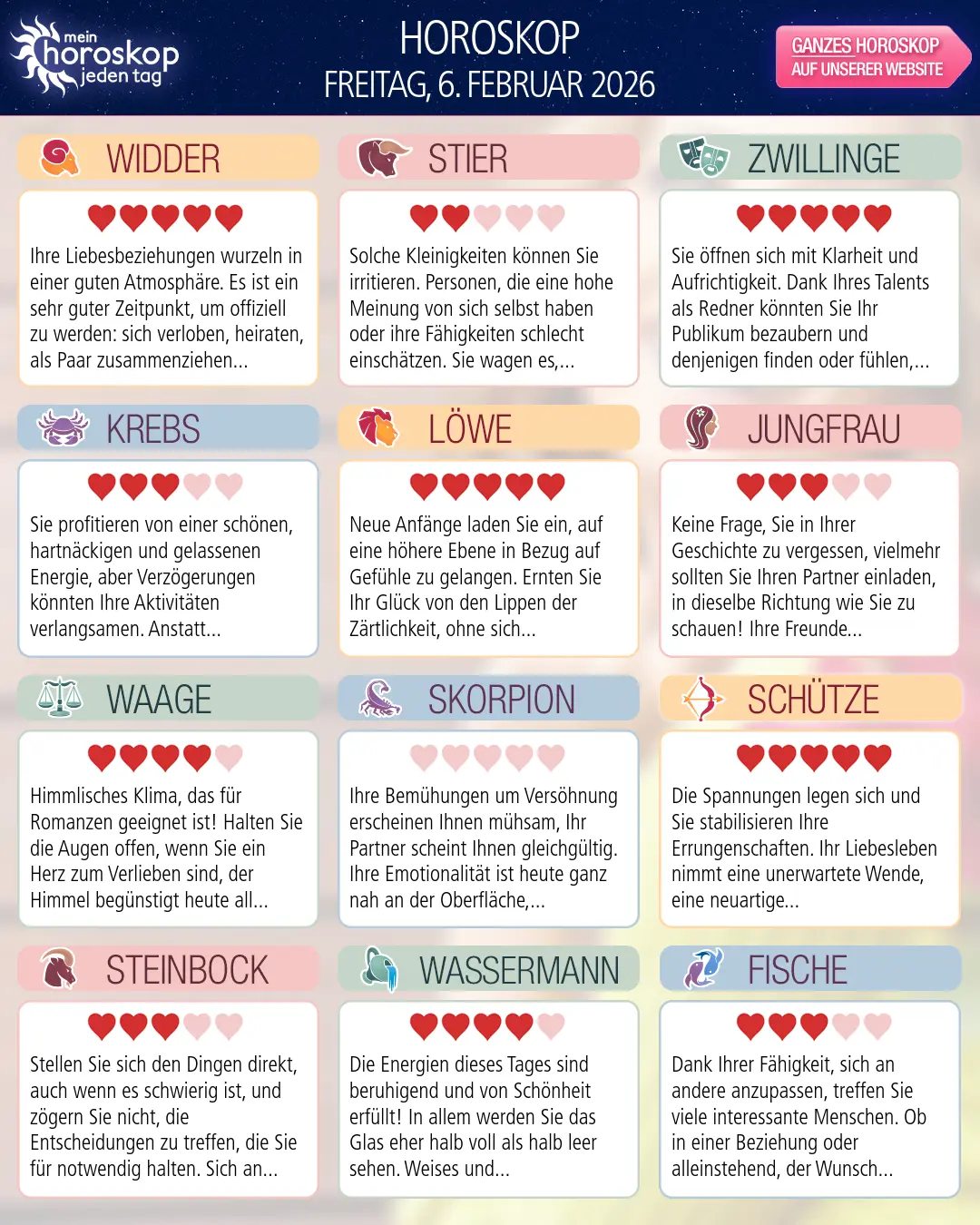 Horoskop vom freitag, 6. februar 2026