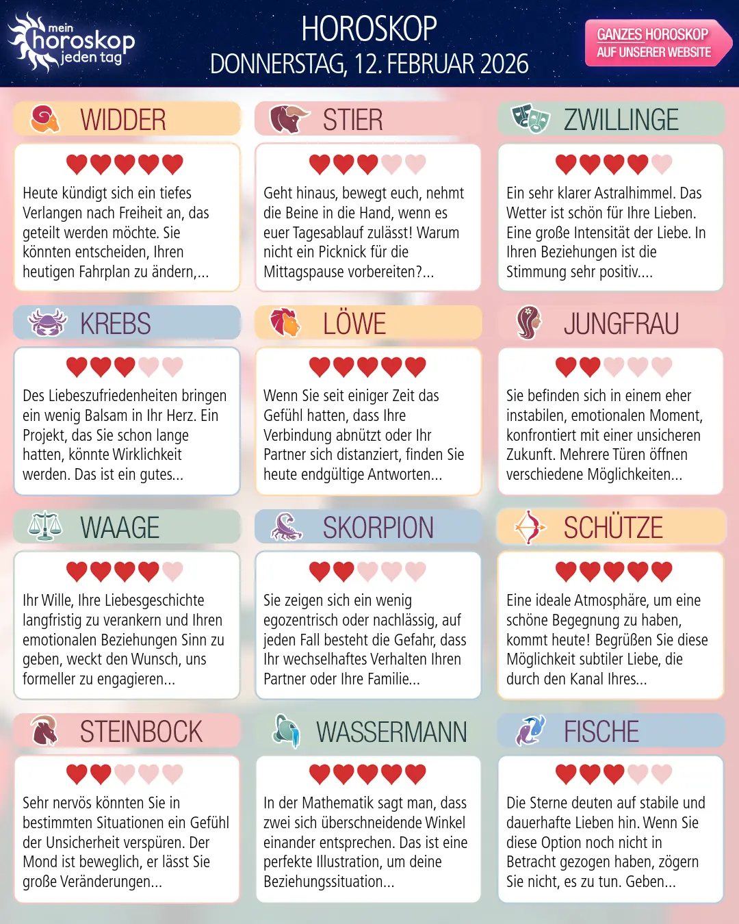 Horoskop vom donnerstag, 12. februar 2026