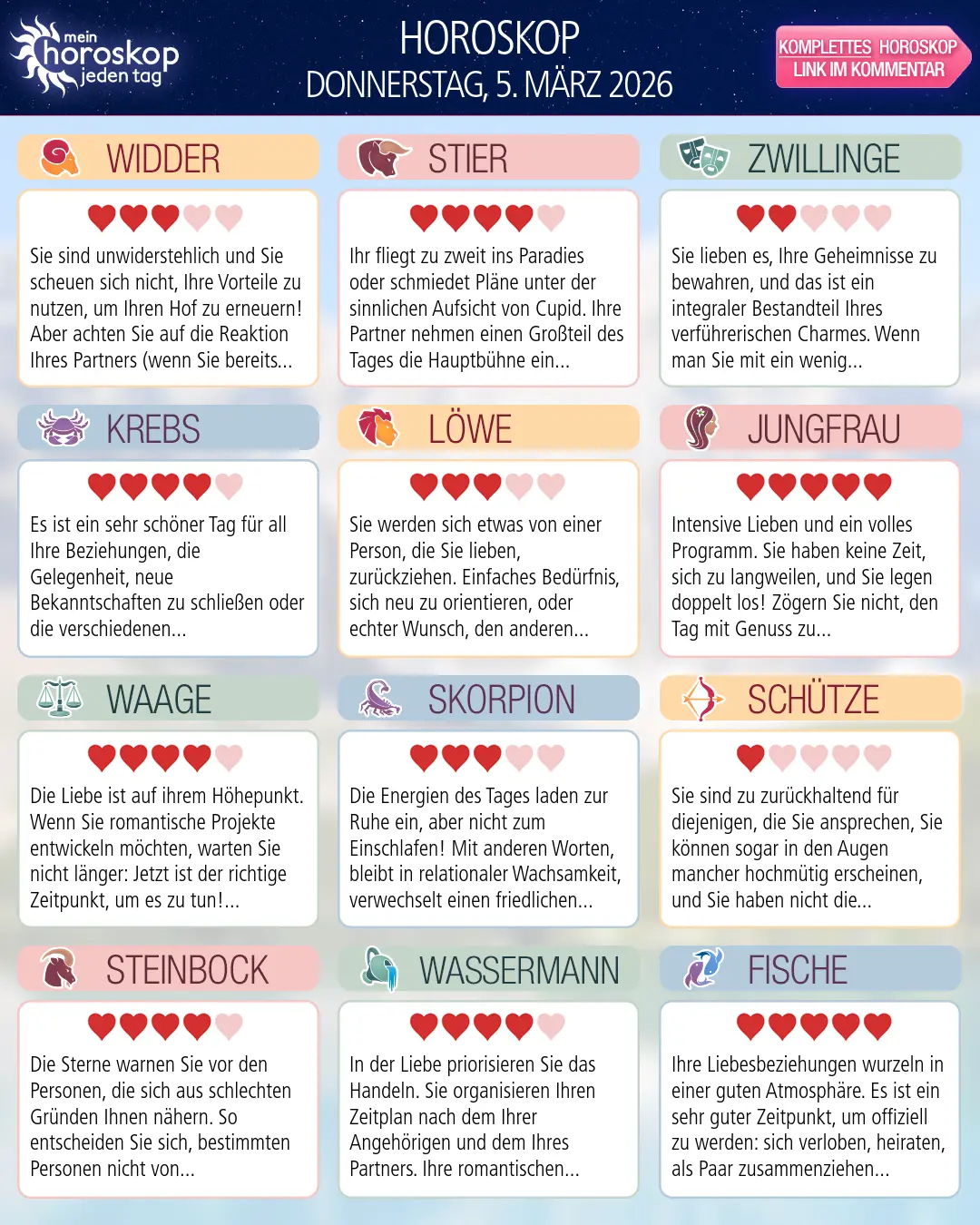 Horoskop vom donnerstag, 5. märz 2026