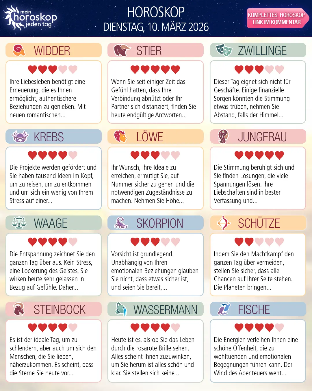Horoskop vom dienstag, 10. märz 2026