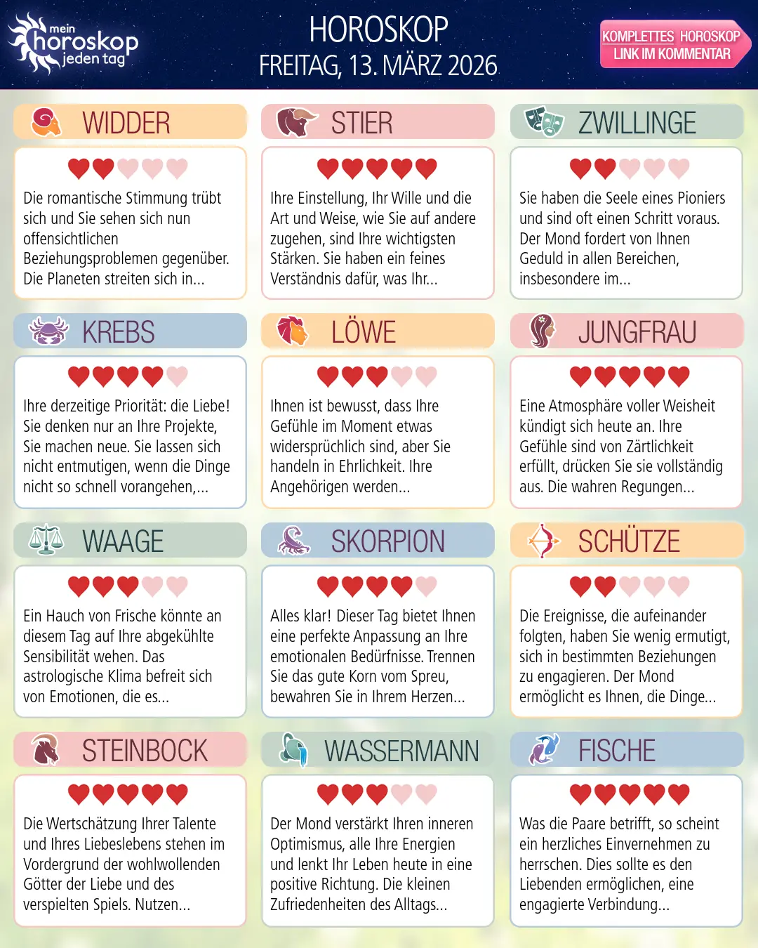 Horoskop vom freitag, 13. märz 2026