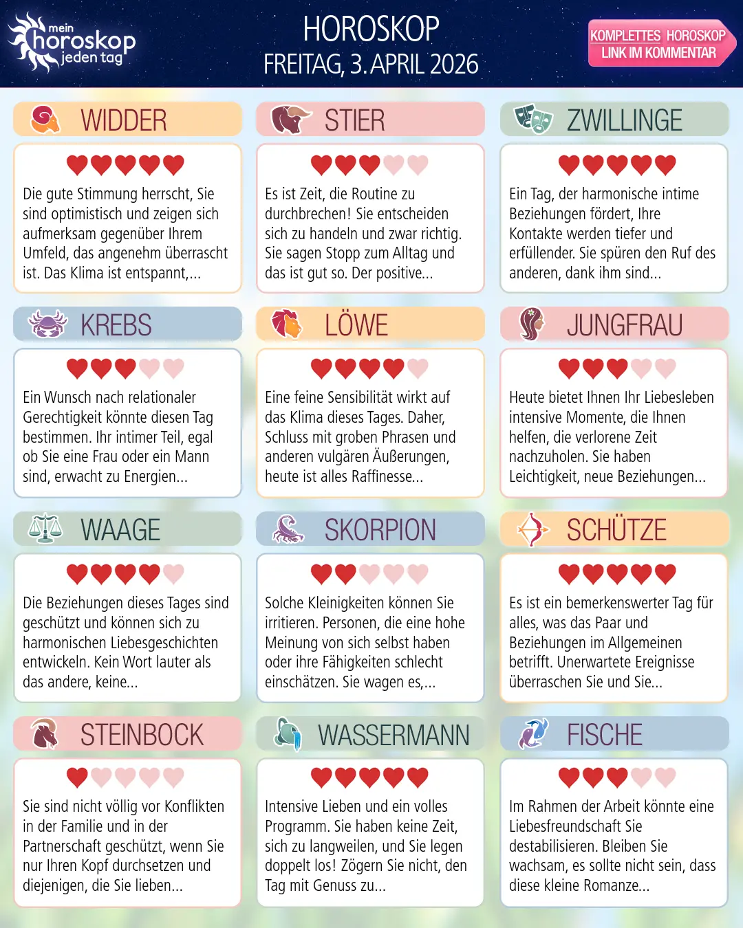 Horoskop vom freitag, 3. april 2026