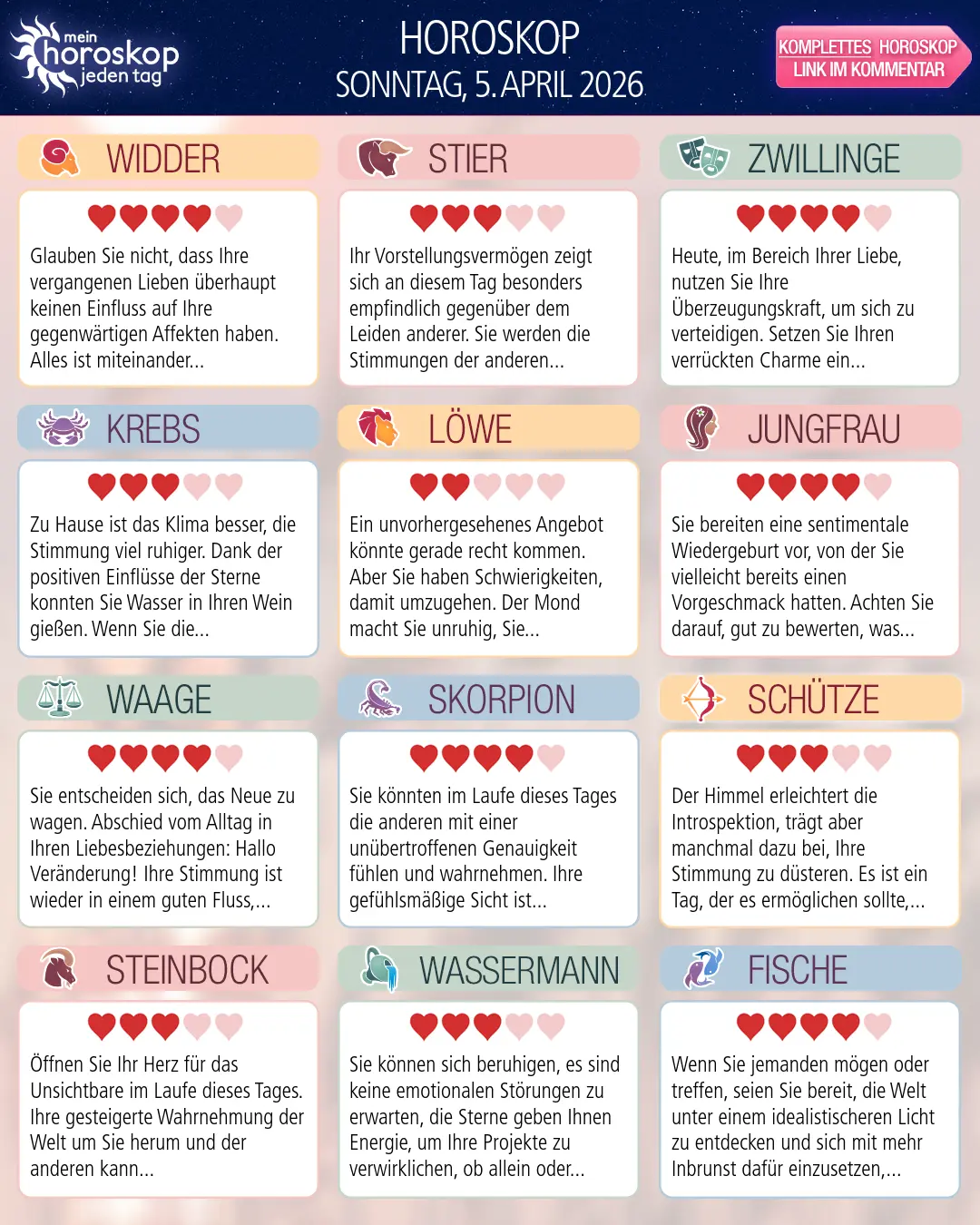 Horoskop vom sonntag, 5. april 2026
