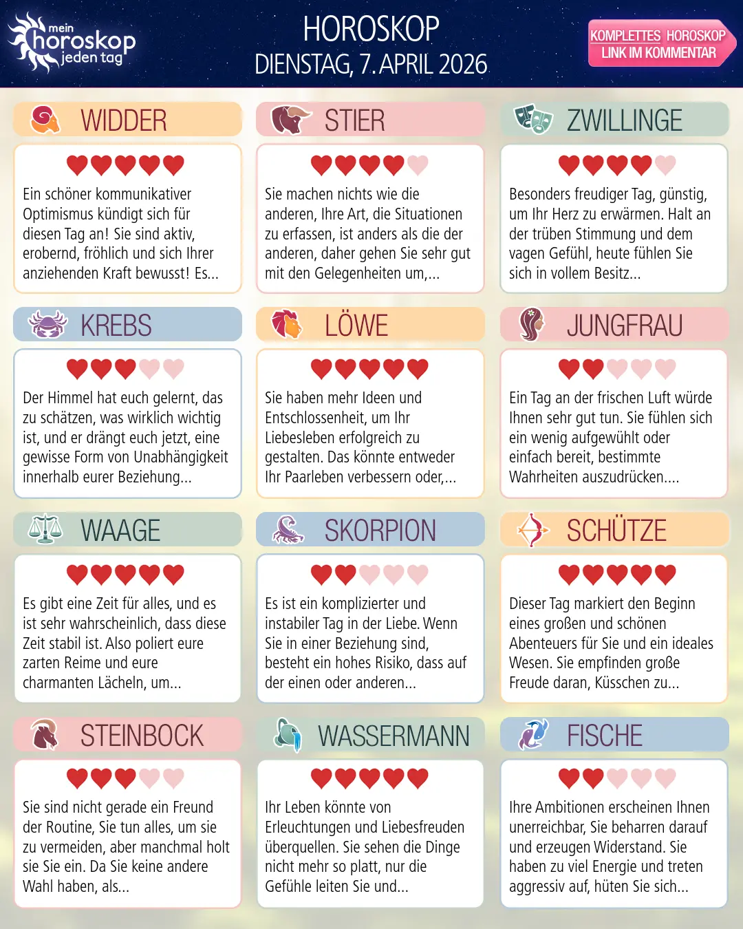 Horoskop vom dienstag, 7. april 2026