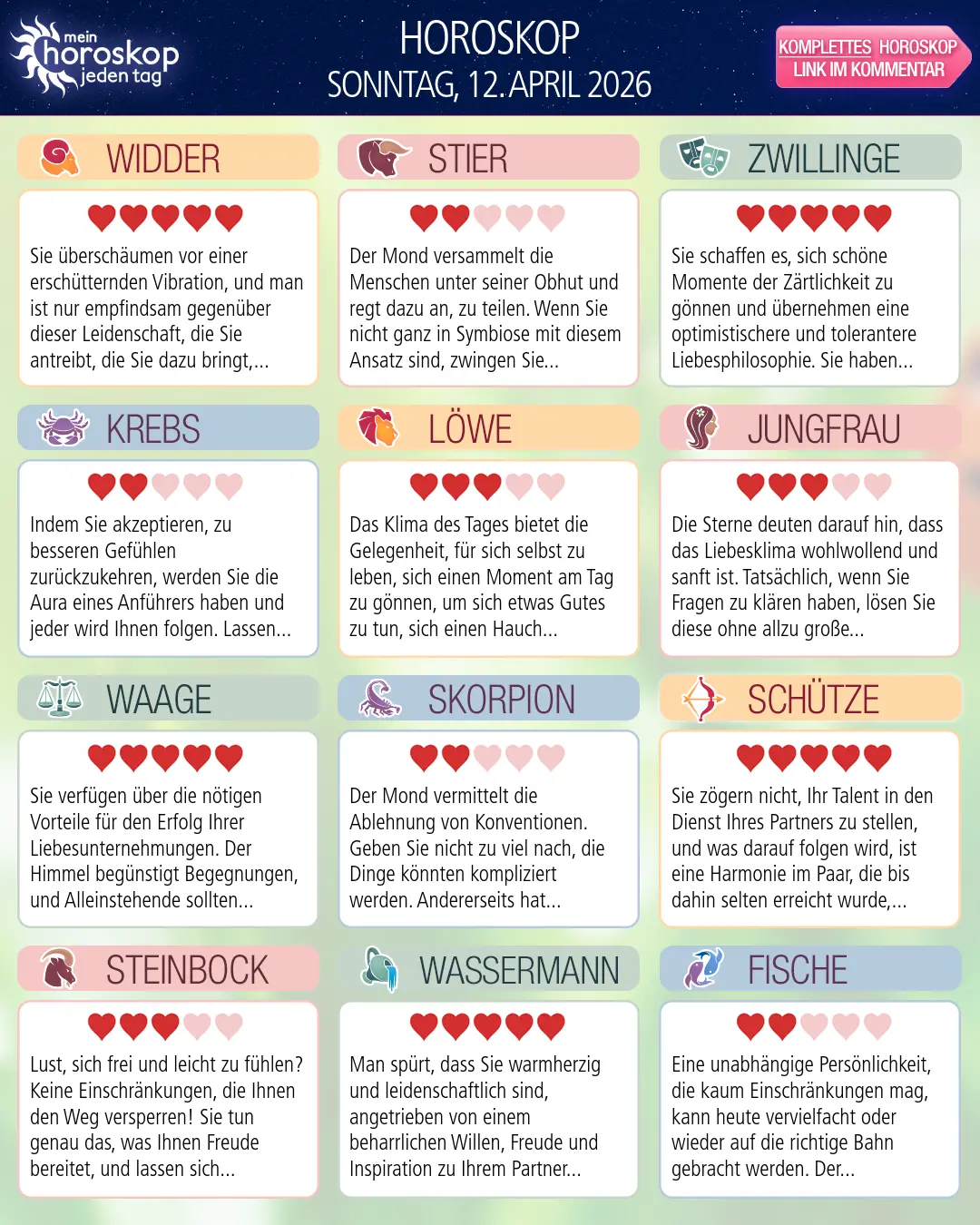 Horoskop vom sonntag, 12. april 2026