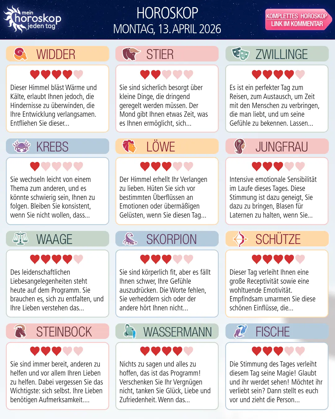 Horoskop vom montag, 13. april 2026