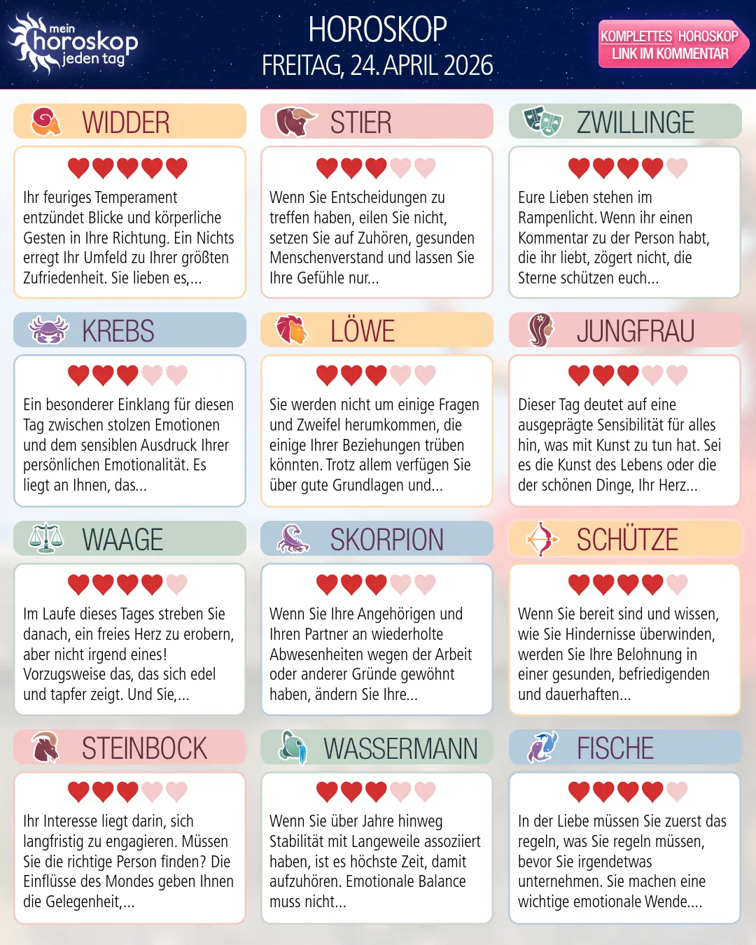 Horoskop vom freitag, 24. april 2026