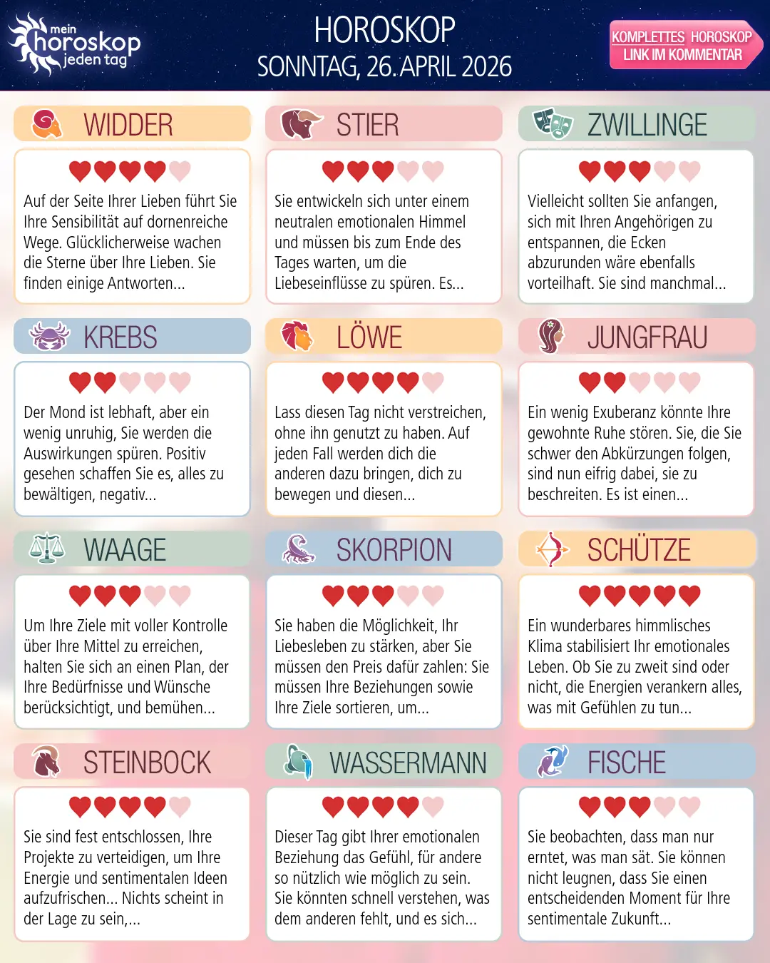 Horoskop vom sonntag, 26. april 2026