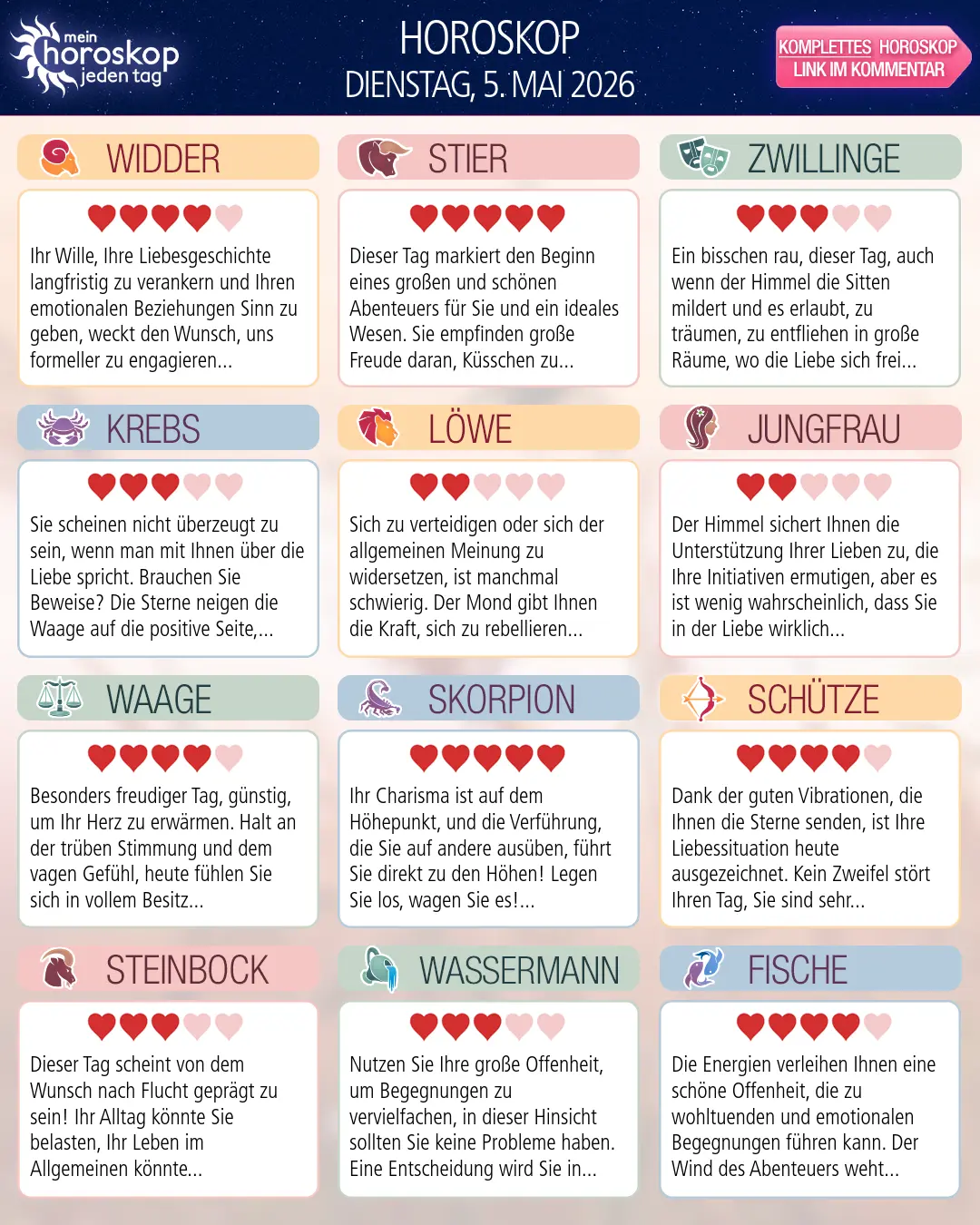 Horoskop vom dienstag, 5. mai 2026