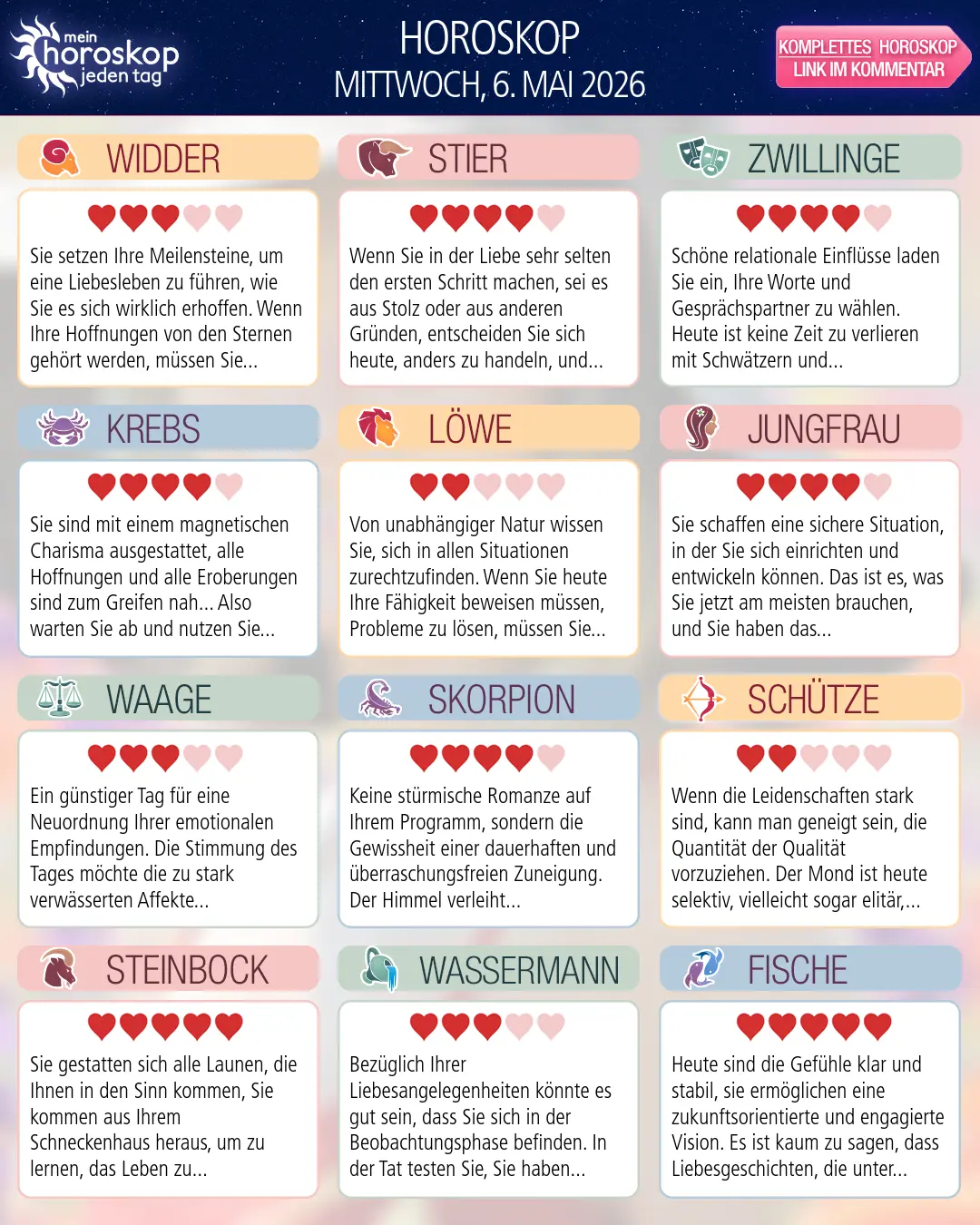 Horoskop vom mittwoch, 6. mai 2026