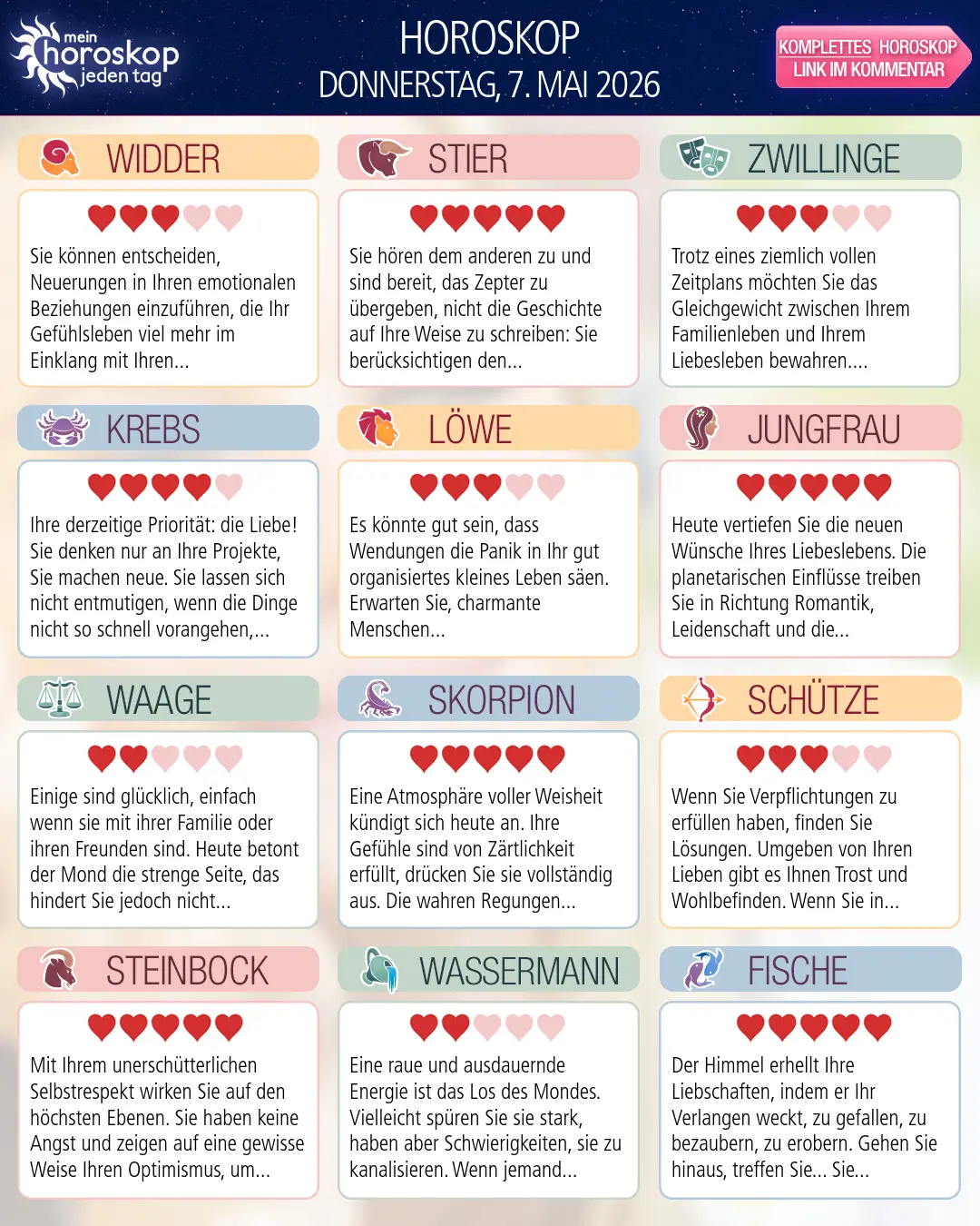 Horoskop vom donnerstag, 7. mai 2026