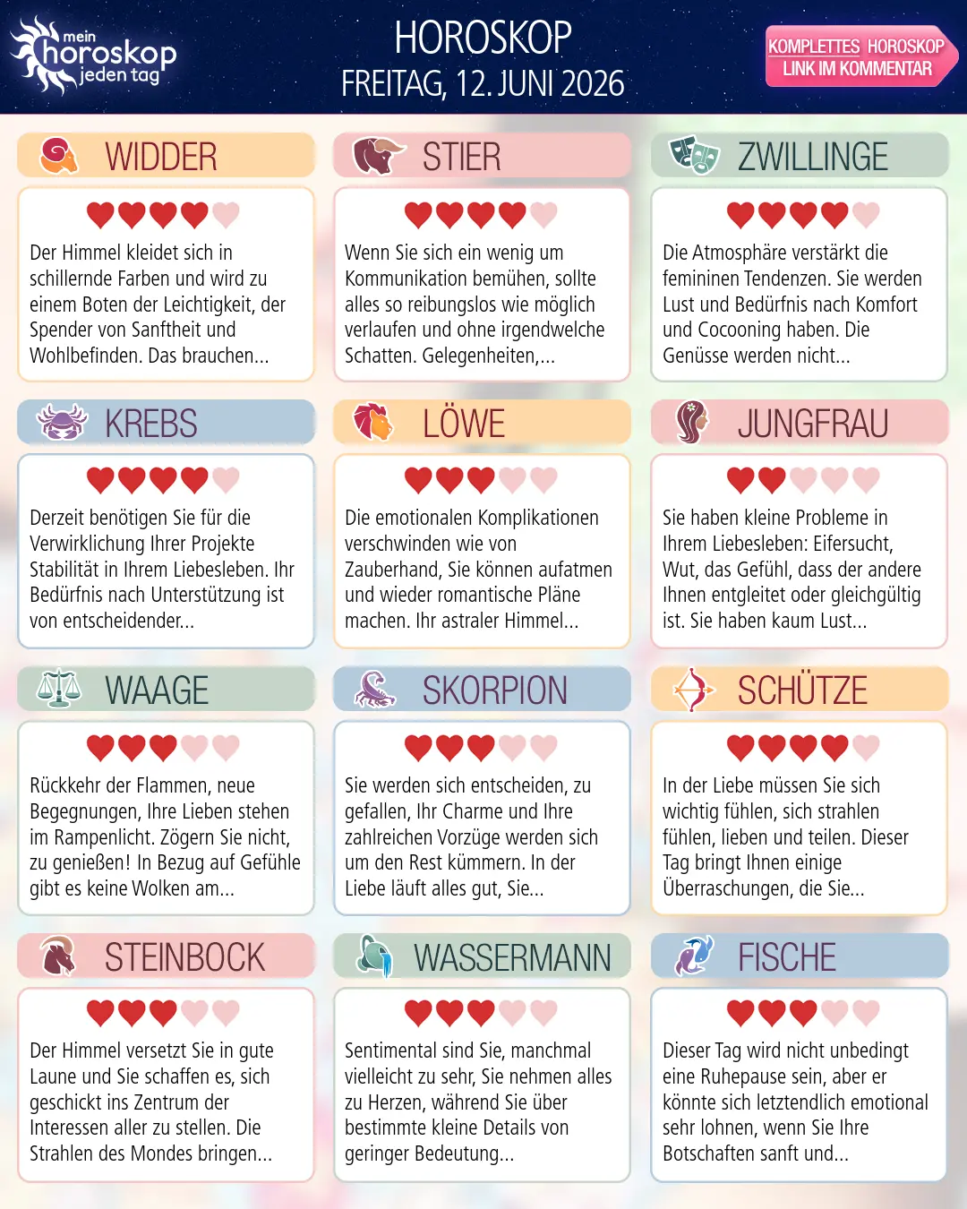 Horoskop vom freitag, 12. juni 2026