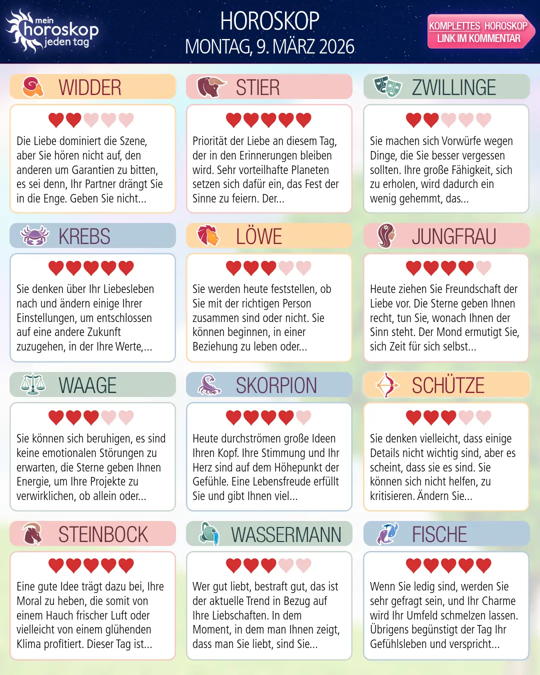Krebs: Ihr Horoskop für morgen, 10. März 2026