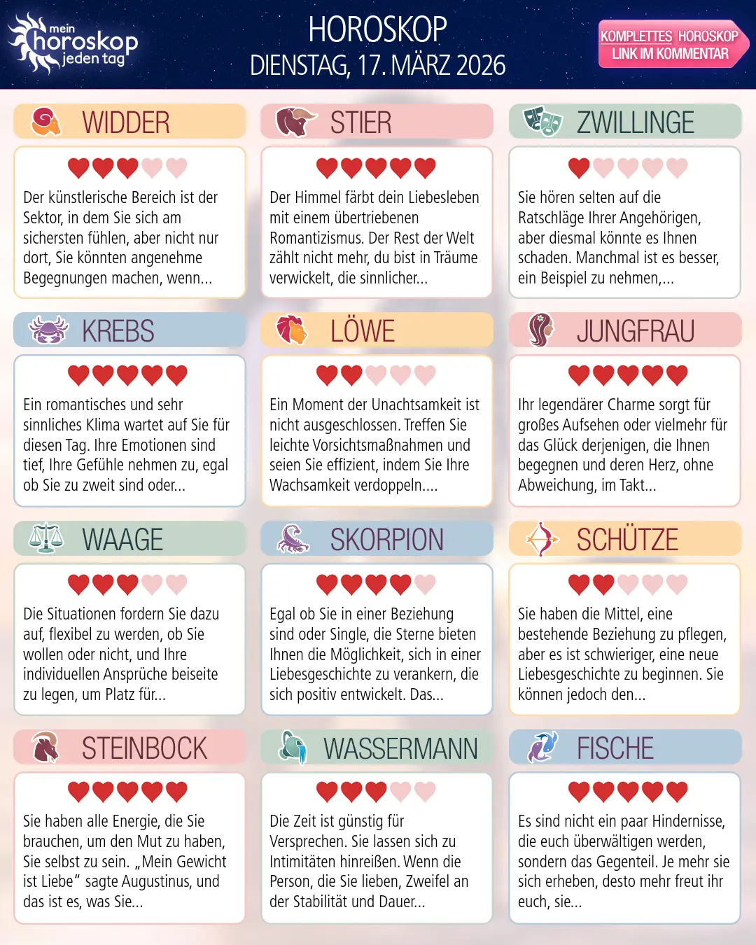 Krebs Horoskop für heute, 17. März 2026
