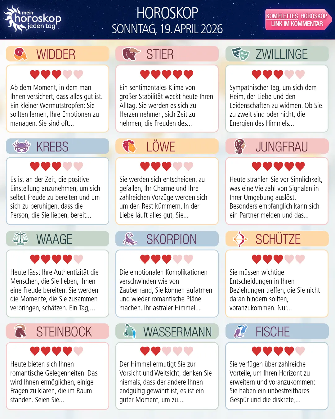 Widder Horoskop für heute, 19. April 2026