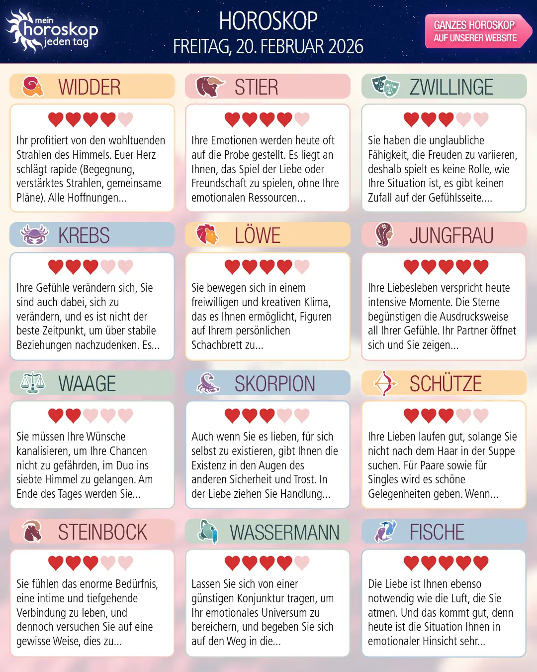 Wassermann Horoskop für heute, 20. Februar 2026