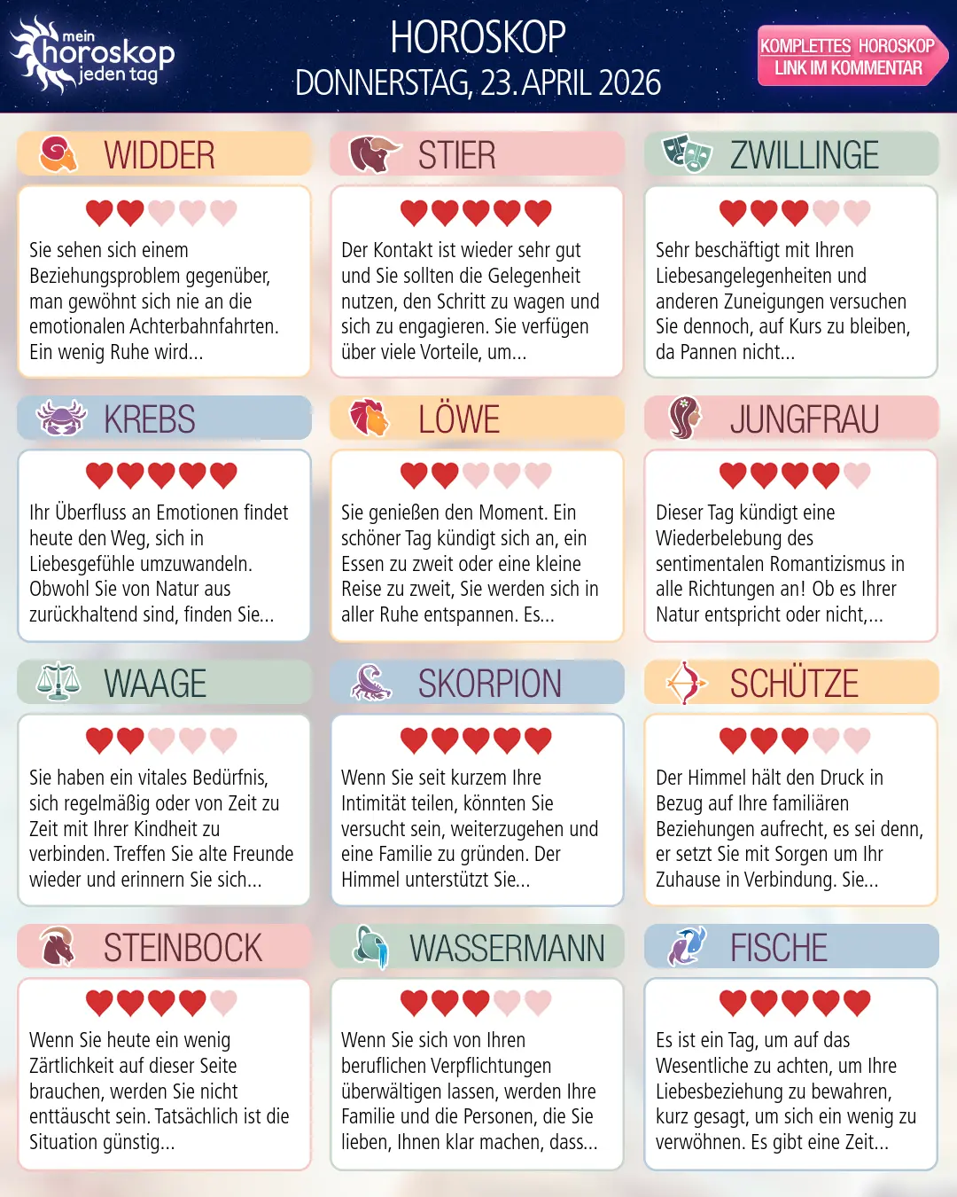 Widder: Ihr Horoskop für morgen, 23. April 2026