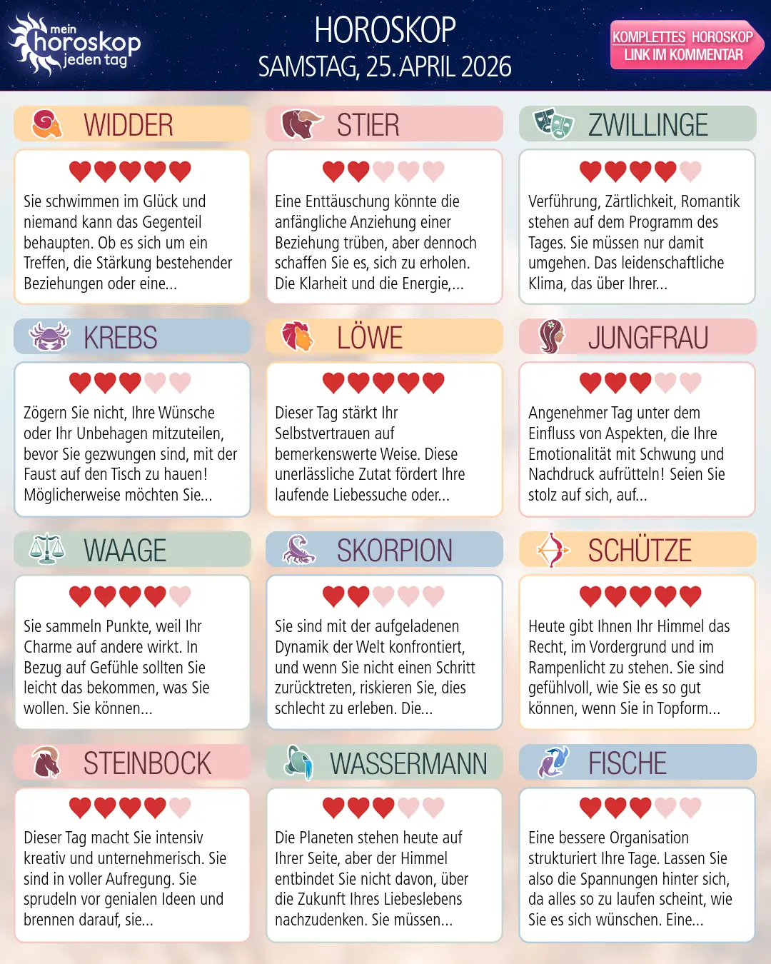Krebs: Ihr Horoskop für morgen, 26. April 2026