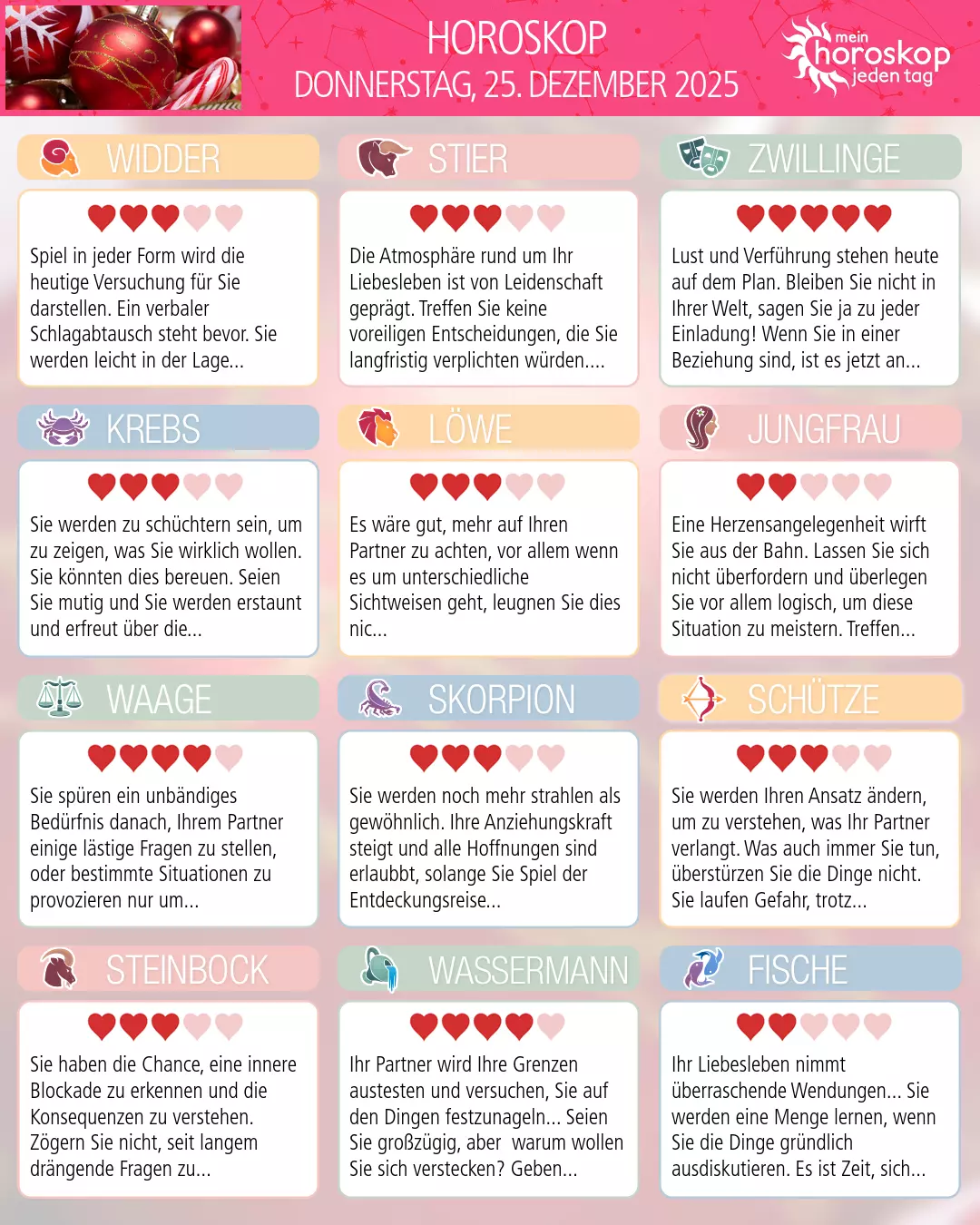 Widder: Ihr Horoskop für morgen, 25. Dezember 2025